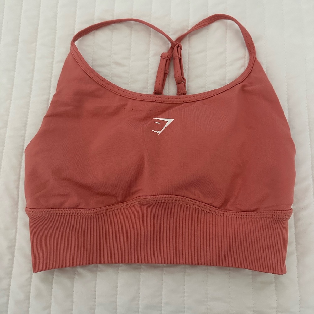 WOMENS GYMSHARK SWEAT SEAMLESS LONGLINE SPORTS BRA IN TERRACOTTA PINK SIZE SMALL